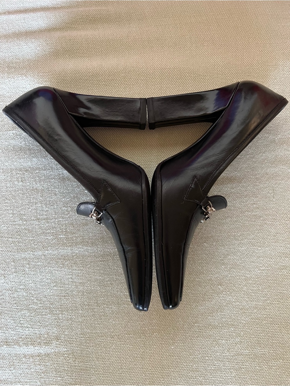 Cesare Paciotti Black Leather Slip-On Heels with Silver Chain Detail in - Picture 2 of 6